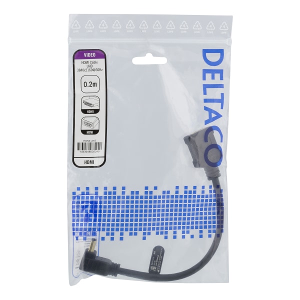 Flexible HDMI adapter, 0.2m, right-down, HDMI M/F, UHD, blac