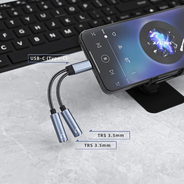 USB-C till dubbel 3,5 mm ljudadapterkabel Black Black