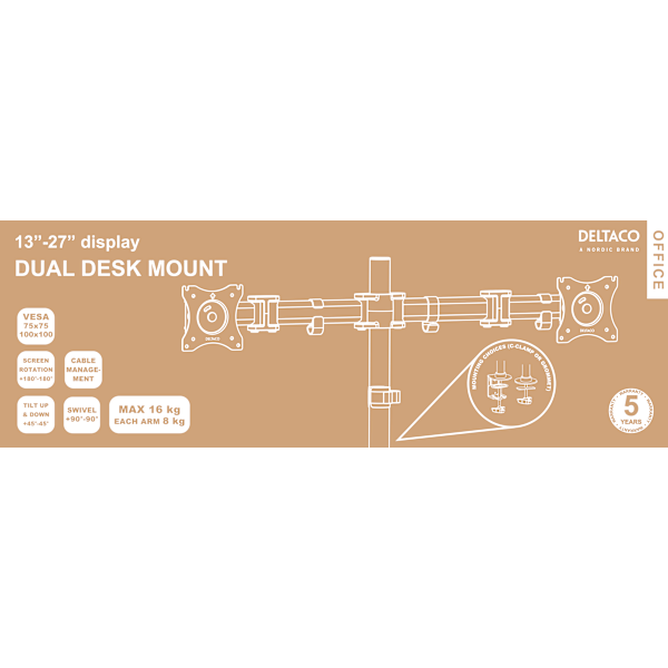 OFFICE Dual Desk Mount, tilt, swivel, rotate, 13"-27"