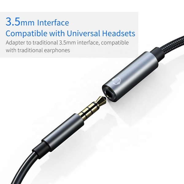 INF USB-C-sovitin 3,5 mm:n kuulokkeille ja USB-C-laturille Musta