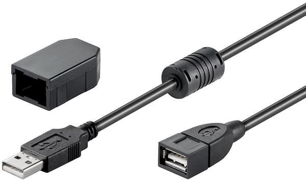 USB-A-förlängningskabel med fästklämma, 2 m, svart
