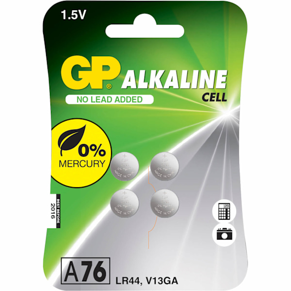 Knappcellsbatteri Alkaline LR44 A76 4-Pack
