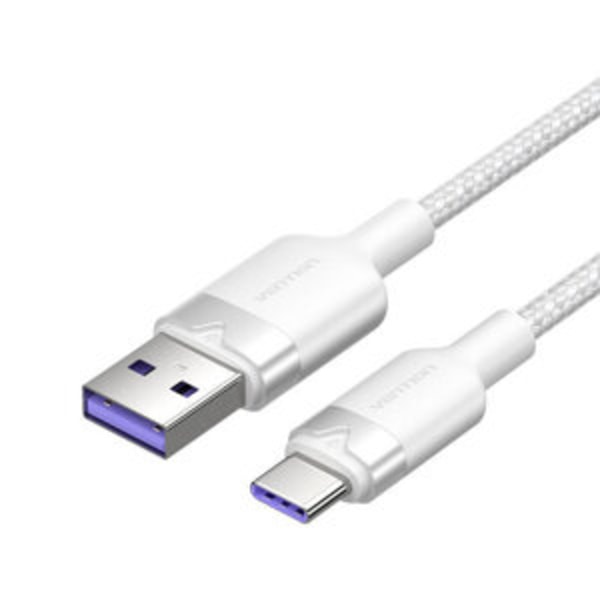 USB 2.0 A–USB-C 6A Vention CTOWH 2M -kaapeli (valkoinen)
