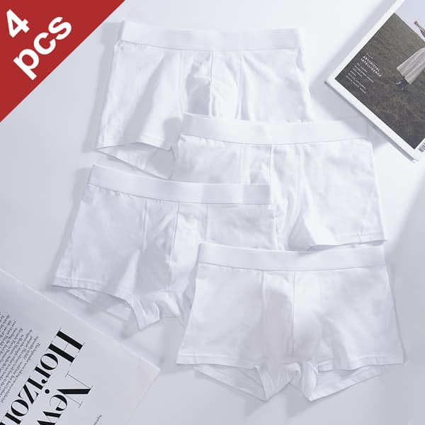 Mænds bomuldsboksershorts Bløde åndbare underbukser 4-pak White M White M