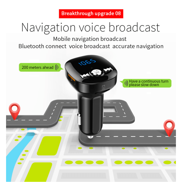 INF FM-lähetin autoon - Bluetooth-sovitin QC3.0-autolaturilla