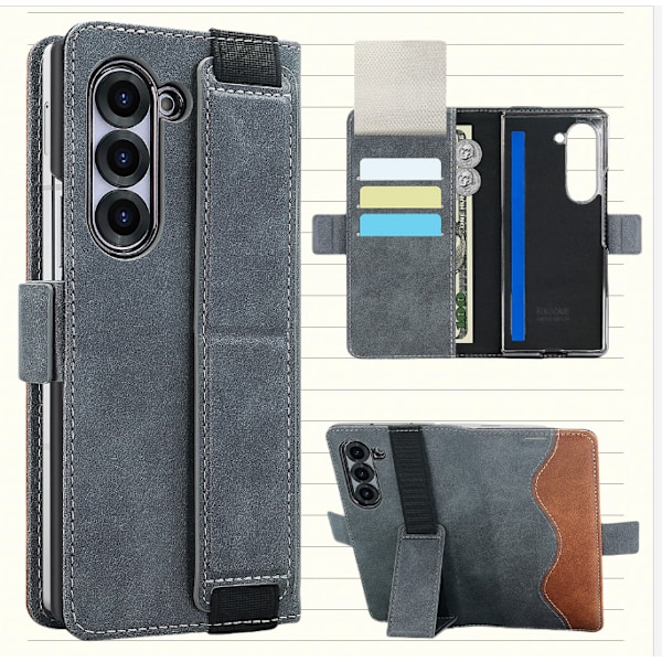 Samsung Galaxy Z Fold-fodral med korthållare och stativ Modell 3 Grå
