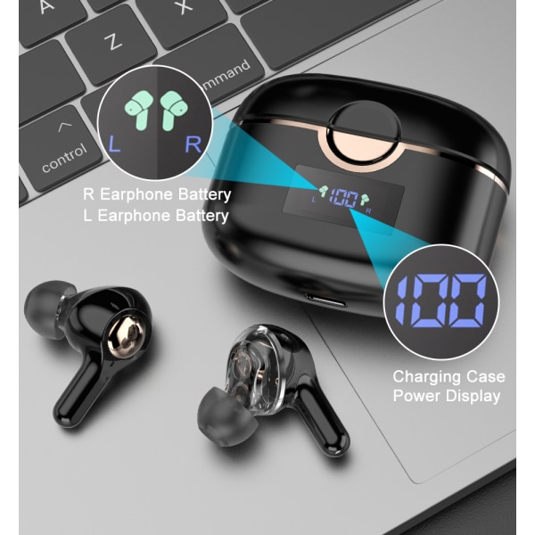 INF Trådlösa Bluetooth 5.0 Hörlurar med dubbla dynamiska högtalare Svart