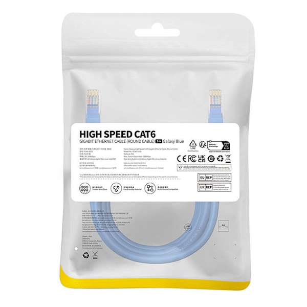 Pyöreä kaapeli Baseus Ethernet RJ45, Cat.6, 3m (sininen)