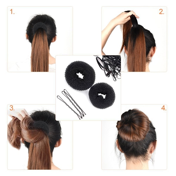 Enkel svart hårstyling kit för perfekta knutar & mer