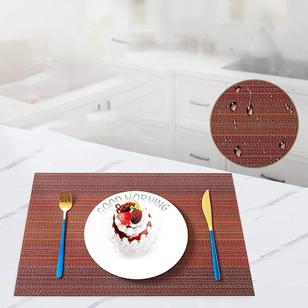 6 kpl:n setti lämpöä kestäviä pöytätabletteja 30x45cm Kudotut PVC-pöytätabletit, liukumattomat, pestävät ja helposti puh Punainen