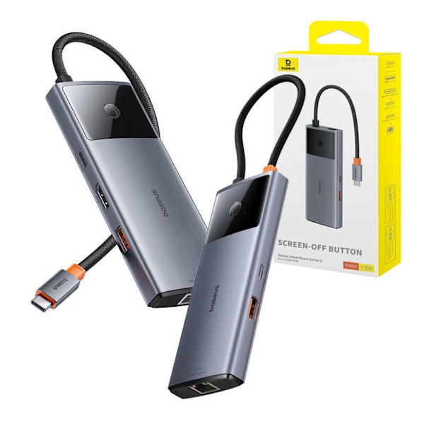 Hub 6in1 Baseus Metal Gleam 2 Series, USB-C - 2xUSB 3.0 +USB-C + HDMI + USB-C PD + Ethernet RJ45