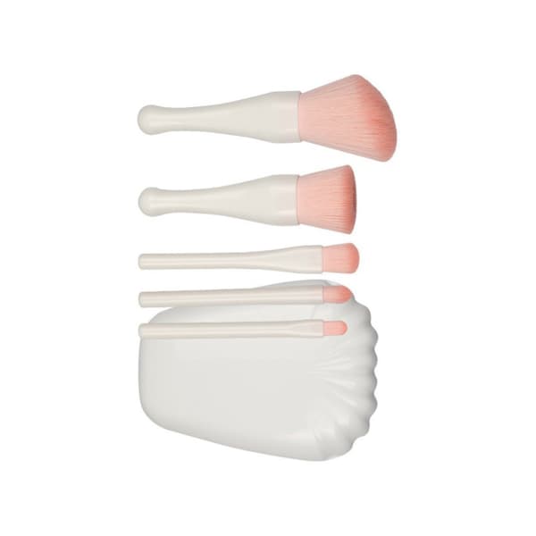 5-Piece Shell Makeup Brush Set — Soft Synthetic Nylon Brushes with Compact Shell Case Portable Beauty Tools