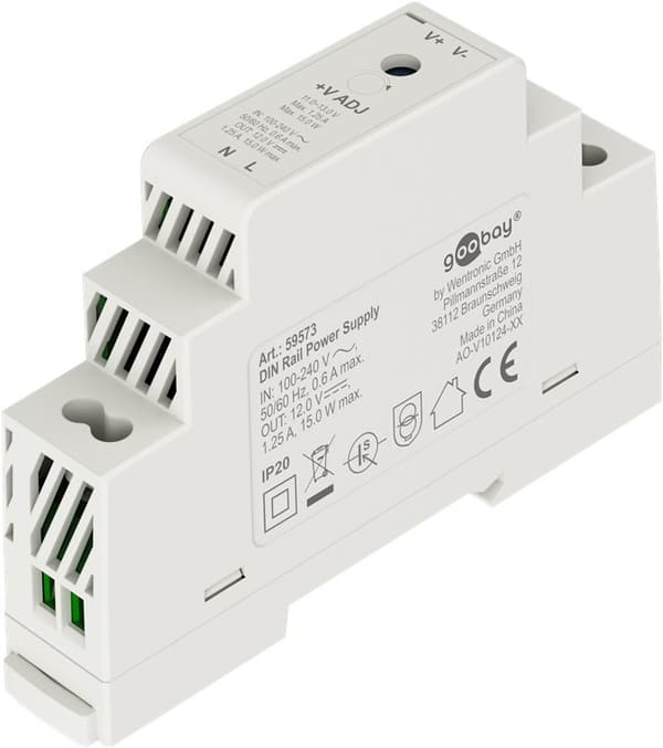 Virtalähde DIN-kiskoon 12 V, 1,25 A, 15 W
