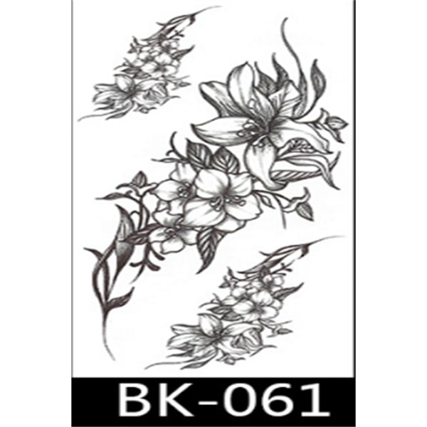 Rubs - väliaikaiset tatuoinnit kukkakuvioilla 8 kpl Musta Musta