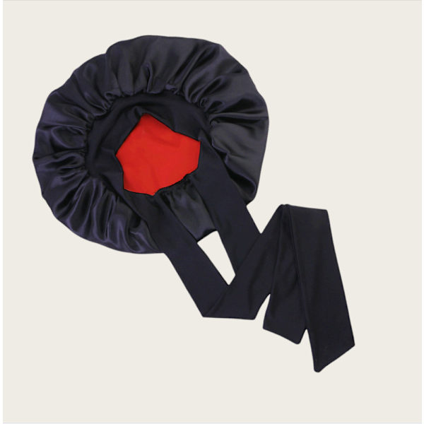 Dobbeltlags Satin Elastisk Streamer Sleep Cap - Sort