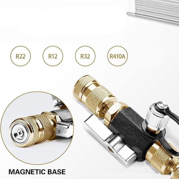 Ventilverktyg för luftkonditionering med R410/32-adapter, magnetisk bas och justerbart grepp för service i hemmet