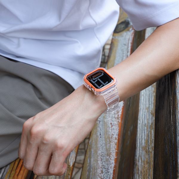 Silikone sportsarmbånd til Apple Watch Series 9/10, 46mm, Transparent Sort Orange