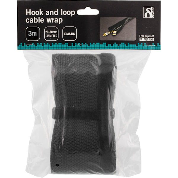 Nylon cable wrap, hook and loop fastener, 3m, black