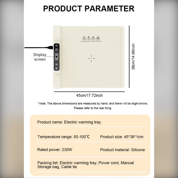 Foldbart madvarmeunderlag i grafen-silikone, 220 V, 5 varmeniveauer og timer på 1-4 timer White White