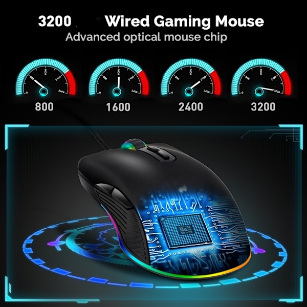 RGB Gamingmus med justerbar DPI och ergonomisk design