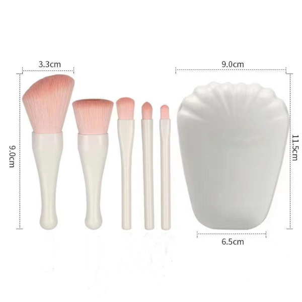 5-Piece Shell Makeup Brush Set — Soft Synthetic Nylon Brushes with Compact Shell Case Portable Beauty Tools