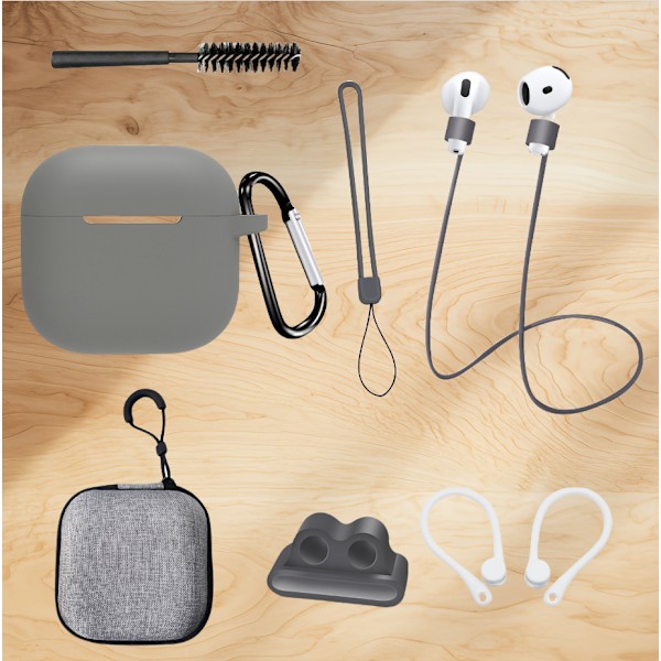 AirPods 4. sukupolven 8-osainen setti tummanharmaana