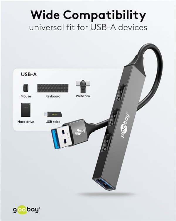 Ohut USB-keskitin 4 portilla, USB-A - USB-A, 5 Gbit/s