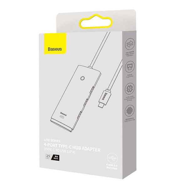 HUB-adapter 4-portars USB-C Baseus OS-Lite 25cm (svart)