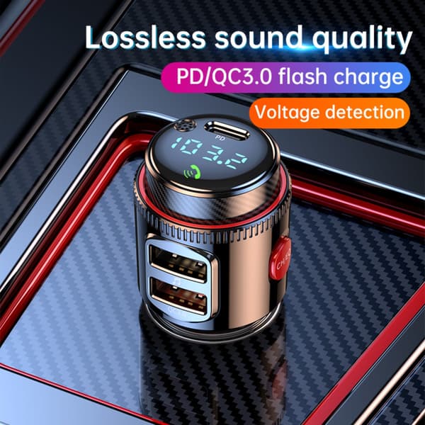 Bil Bluetooth MP3-transmitter med Bluetooth 5.3, PD30W hurtigopladning, dual USB smart oplader, FM-transmitter og USB audio til 12V-24V cigarettænder