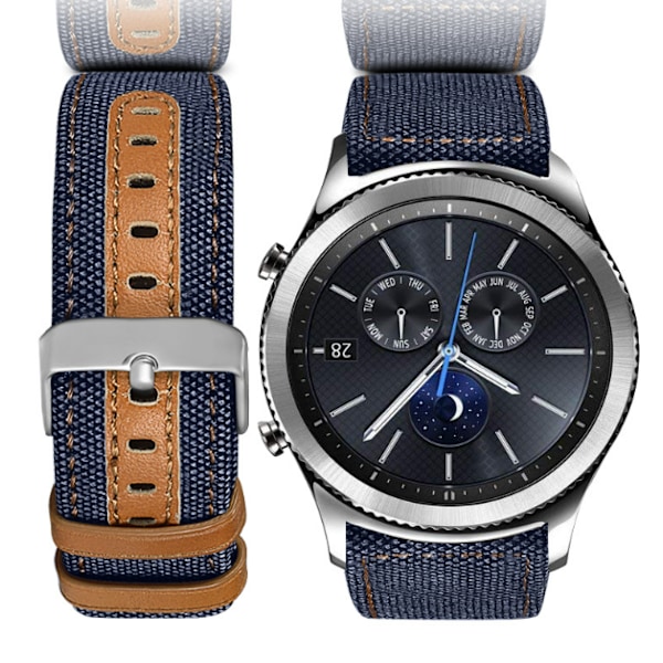 Klockarmband i äkta läder för Samsung Galaxy Watch 3/22/46MM Blå