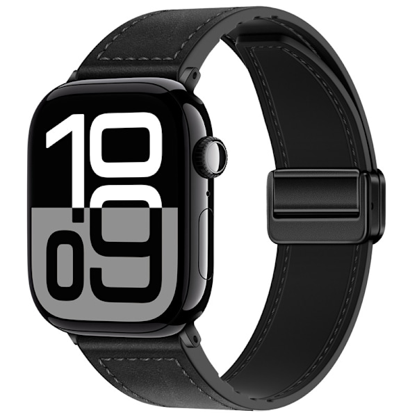 Rem i ægte læder til Apple Watch Sort S