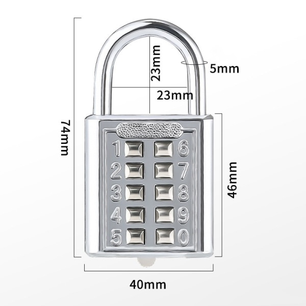 8-numeroinen kannettava mekaaninen pinnoitettu yhdistelmälukko Hopea 40 mm/7.5 x 4 x 1.2 cm