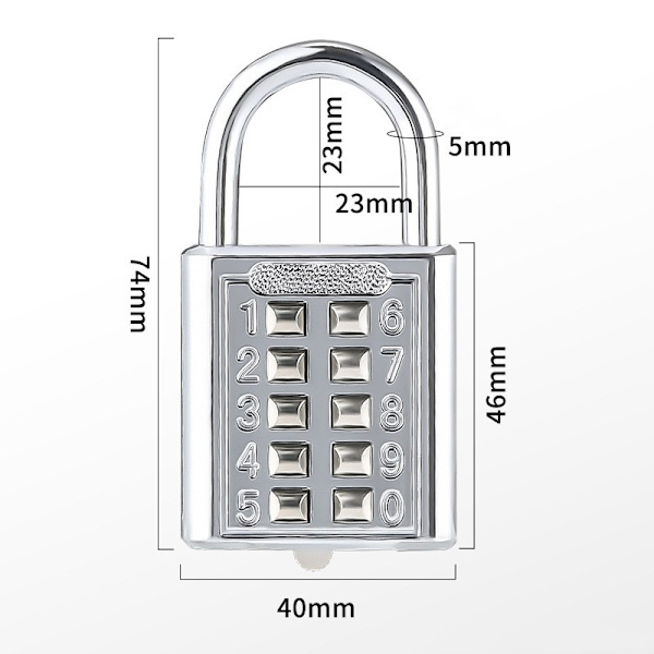 8-siffrigt Mekaniskt Pläterat Kombinationslås Silver 40 mm/7.5 x 4 x 1.2 cm