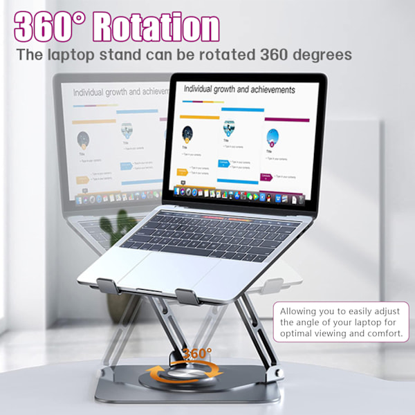 360° roterande bärbar stativ - hopfällbar bärbar datorhållare i aluminiumlegering Grå