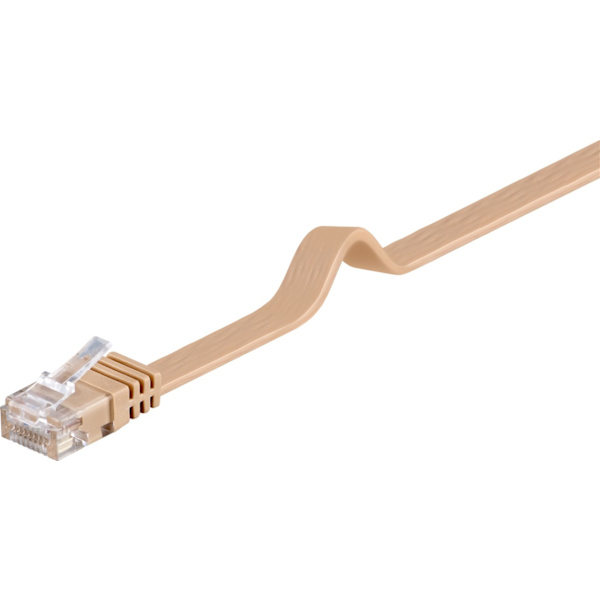 CAT 6 fladt patchkabel, U/UTP, lysebrun