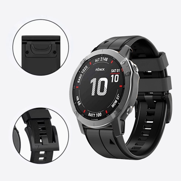 Klockarmband 22 mm för Garmin Fenix7/7 Pro, Fenix 5, Quatix 5 Svart