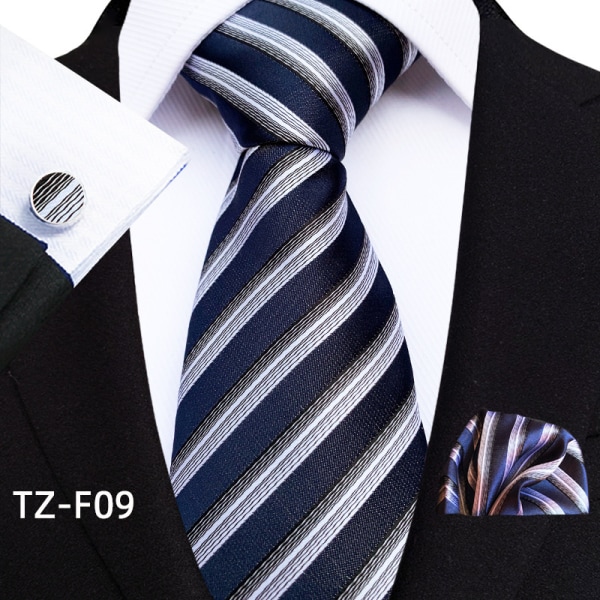 Klassiske herre silke slips lommer firkantede manchetknapper 1-sæt Mørkeblå