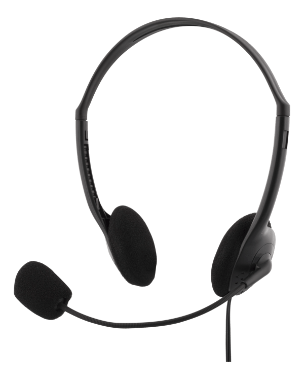 Stereoheadset, 30 mm element, 1x 3,5 mm (4-polet), sort