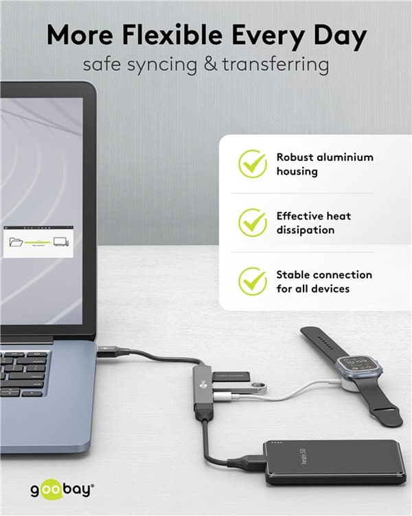 Slim 4-ports USB-hub, USB-A til USB-C™/USB-A, 5 Gbit/s