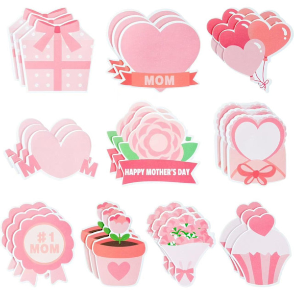 Hjerteformede Sticky Notes - Pink Blomsterdesign, 10 Pakke
