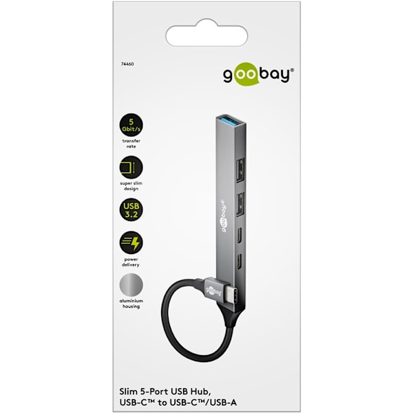 Slim 5-ports USB-hub, USB-C™ til USB-C™/USB-A, 5 Gbit/s