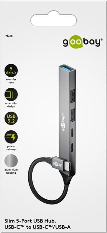 Slim USB-hubb med 5 portar, USB-C™ till USB-C™/USB-A, 5 Gbit/s
