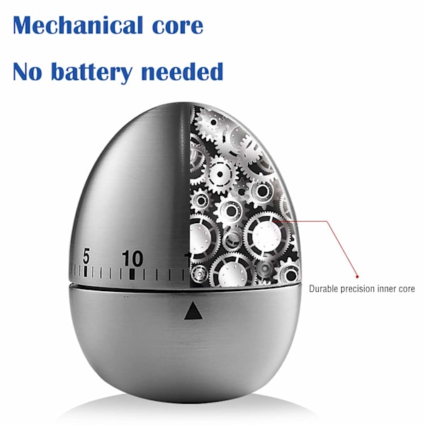 Mekanisk kökstimer äggklocka rostfritt stål Silver