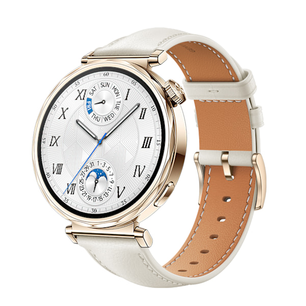 INF Urrem i læder til Huawei Watch GT5 - 18MM Hvid + guld