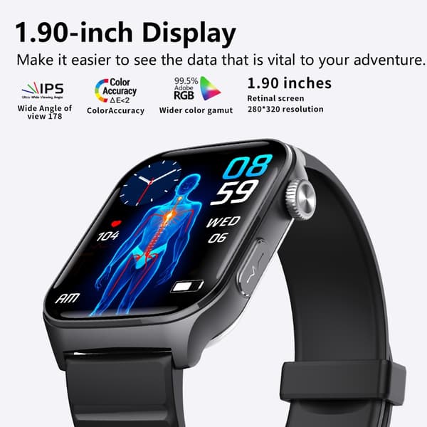 Smartwatch med pulsmätning, blodtryck och SpO2 — JL7013A-chip, Bluetooth 5.3, IP76 vattenresistent Black Black