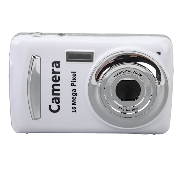 Digitalkamera, 1080P 16MP, kompakt med 2,4-tommers skærm, 16X, 32G-kort Hvid