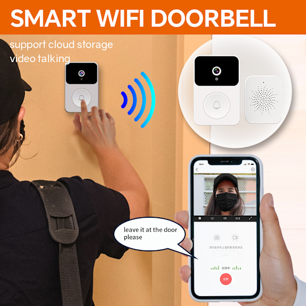 X9 Vit Smart WiFi Video Dörrklocka med Mörkerseende
