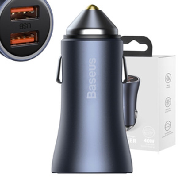 Baseus Golden Contactor Pro billaddare, 2x USB, 40W (grå) Grå