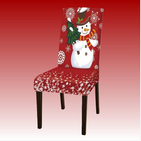 Festlig Jul Stolsöverdrag - Röd Snögubbe Design, Polyester Matsalsstols Skydd
