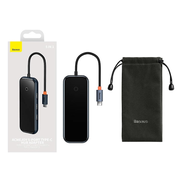 Hub 5in1 Baseus AcmeJoy-serien USB-C til 2xUSB 3.0 + USB 2.0 + USB-C PD + HDMI (mørkegrå)